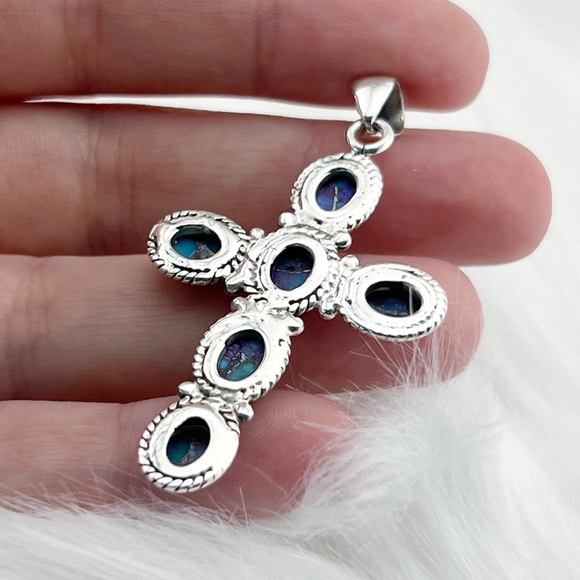 Dahlia Turquoise Cross Pendant Sterling Silver 925 Blue Purple Southwest - Picture 4 of 6